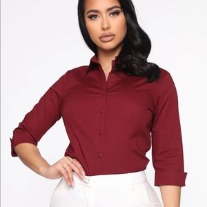 Fashion Nova Women’s The One And Only Button Down Shirt Burgundy Size MD